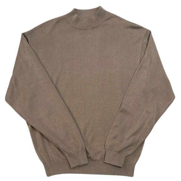 Pronto Uomo Silk/Cotton Sweater Taupe Long Sleeve Lightweight Mock Neck Medium - Picture 1 of 10